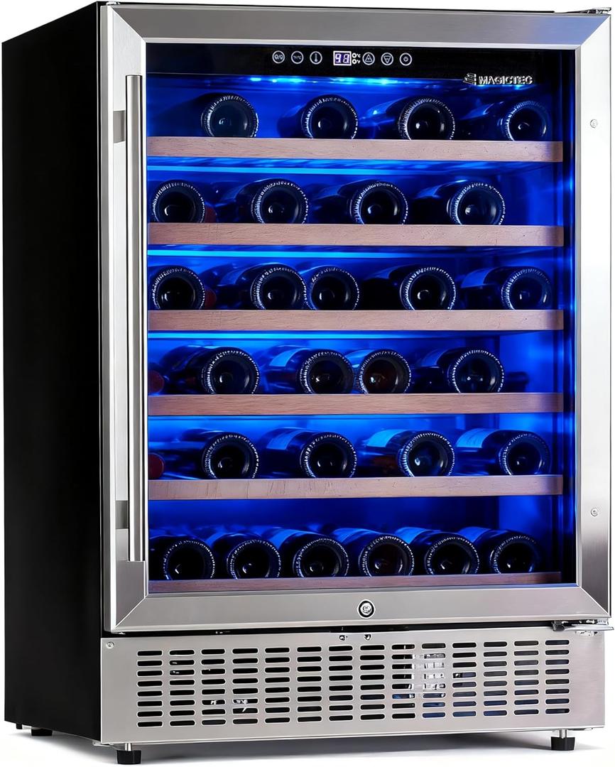 magictec Fridge Under Counter 24 inch,46 Bottles,cooler refrigerators Free Standing, Built-In Fridge with Lock,Stainless Steel Handle,For Home Office Bar