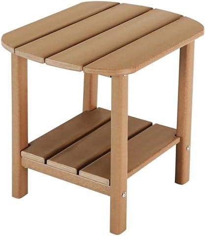 LZRS Double Adirondack Side Table, Outdoor Side Tables, End Tables for Patio, Backyard,Pool, Indoor Companion, Easy Maintenance & Weather Resistant(Teak)