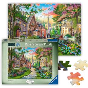 Ravensburger - Church Lane - 1000 Piece Jigsaw Puzzle - Charming English Village Church - Bright, Peaceful Imagery - Frameable - Premium Quality - Puzzles for Adults, 28x20