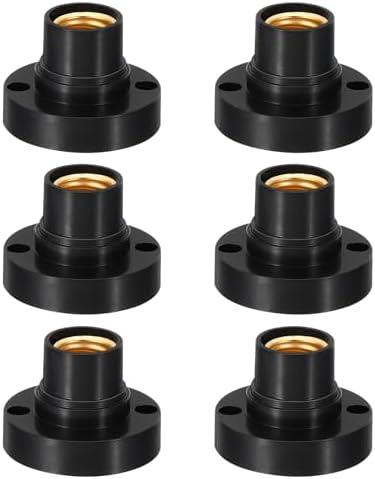 PATIKIL E14 Bulb Socket, 6pcs Round Screw Base Lamp Holder Light Replacement Bases for Halogen CFL Light Bulb, Black, Pack Of 3