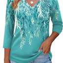 Zeagoo Womens Summer 3/ 4 Sleeve Tunic Tops Dressy Casual Work Blouses Print V Neck Shirts Work Outfits, Medium