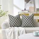 2 x Black Throw Pillow Covers Black and White Pillow Covers 18x18 for Couch Modern Farmhouse Block Print Cushion Cases Grey Boho Home Decor for Sofa Chair Bedroom Living Room Gray