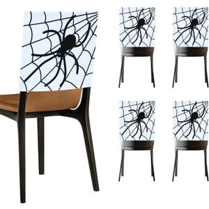 Halloween Chair Covers, Skeleton and Spider Design Chair Back Decor for Party, Halloween Home Decorations, Set of 4