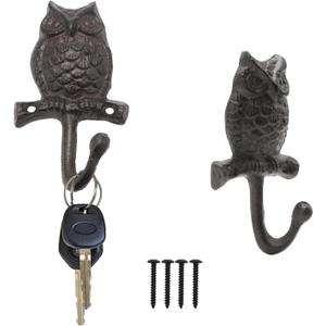 Cast Iron Owl Wall Hooks Rustic Outdoor Towel Hooks Home Hang Clothes Hats Animal Key Holder for Wall Indoor Farmhouse Decorative Hooks 2 Pcs (Owl)