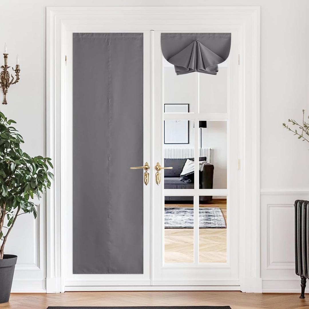 NICETOWN Room Darkening French Door Blinds, Thermal Insulated Shades Window Curtains Thermal Insulated Magnetic Door Shades for Patio/ Carport/ Balcony Doorway, W30 x L72 inch, 1 Panel, Grey