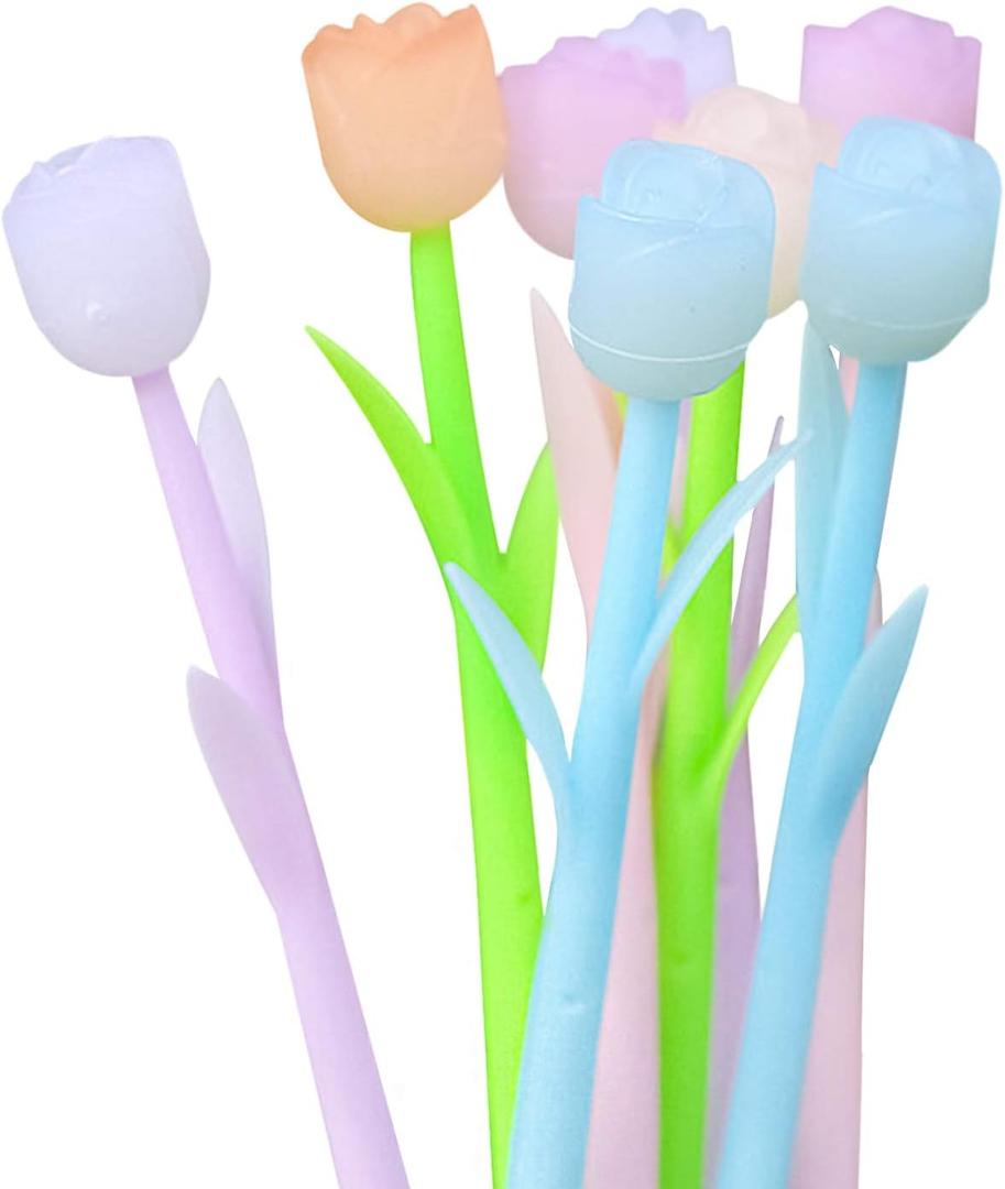 KRIZJUES 24 Pieces Color Changing Flower Pens, Gel Flower Pens Rose Creative Gel Ink Rollerball Pen Cute Ballpoint Pens Suitable for Home School Office, Kids Teachers Present Black 0.5mm (Purple Green Blue Pink)