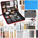 SOCNITC Leather Craft Tools, Leather Working Kit with Snaps and Rivets Kit Stamping Tools Stitching Groover Waxed Thread Punch Hole for Leathercraft Adults, Beginners