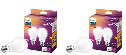 PHILIPS LED 40W A19 4-Pack Ultra Definition Soft White (2200K) 450 Lumen (5W = 40W) Dimmable Frosted Flicker-Free Light Bulbs