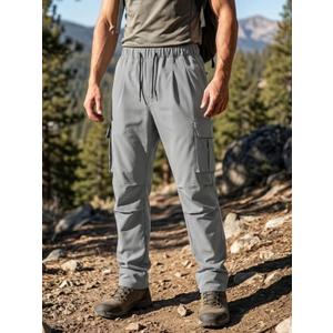 Men's Hiking Cargo Pants Casual Workout Joggers with Pockets (Grey, Large)