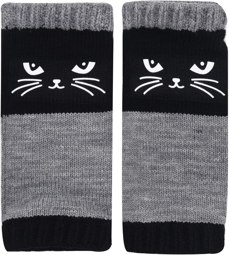 Ralcosuss Womens Cute Cat Winter Fingerless Gloves Knit Half Finger Typing Driving Glove Mitten Wrist Warmer (One Size, Black)