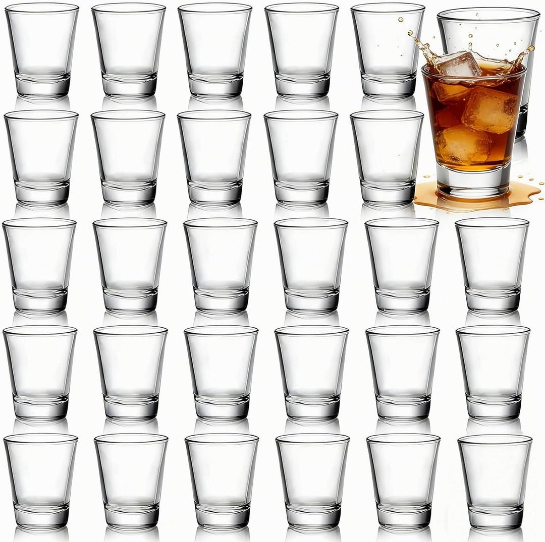 Tebery 30 Pcs 60ml Shot Glasses, 2oz Heavy Base Shot Glasses Sets, Round Glassware Shot Glass, Clear Glass for Vodka, Whiskey, Tequila, Espresso, Liquor