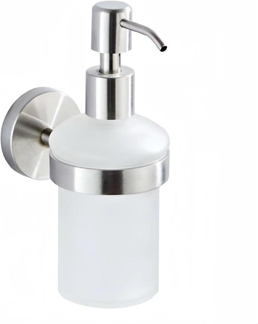 Hand Soap Dispenser Wall Mount, Glass Pump Bottle for Kitchen & Bathroom, Dish Soap Dispenser with Stainless Steel Pump, Dispenser Pump Bottle for Lotions, Liquid Soaps