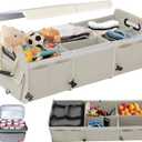 [2025 Upgrade] Off White Car Trunk Organizer With Built-In Insulated Leak Proof Cooler Bag, Storage Collapsible Multi Compartment Car Organizer Adjustable Straps for SUV