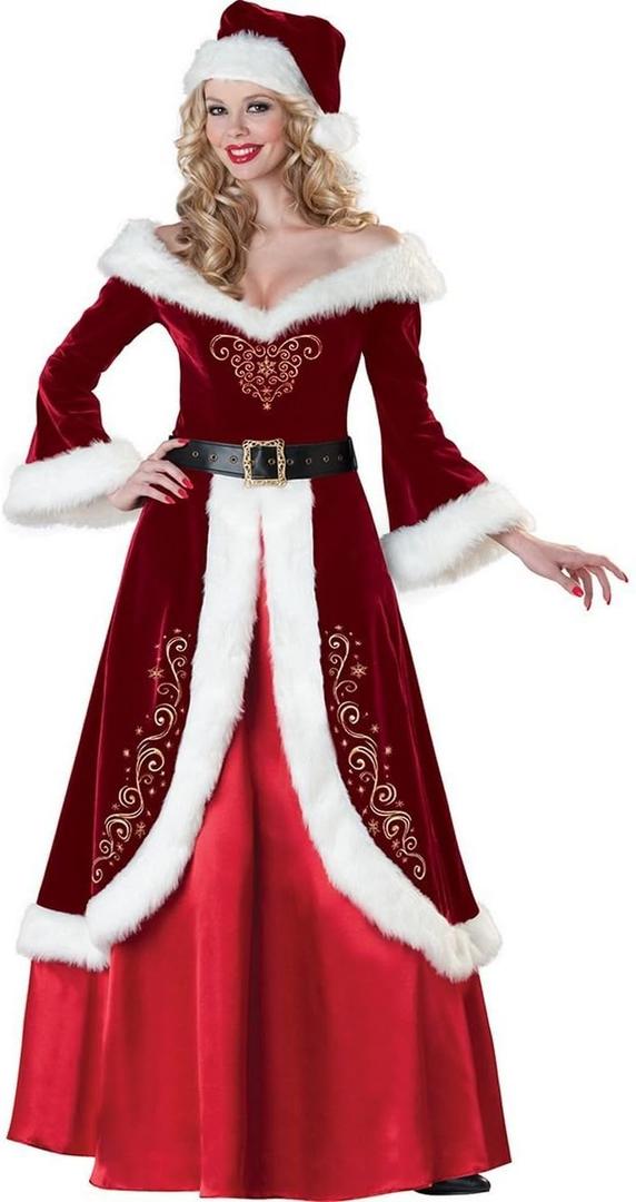 Cuteshower Women's Deluxe Costume Mrs. Claus Clothing Cosplay Suit for Christmas (Medium, Red)