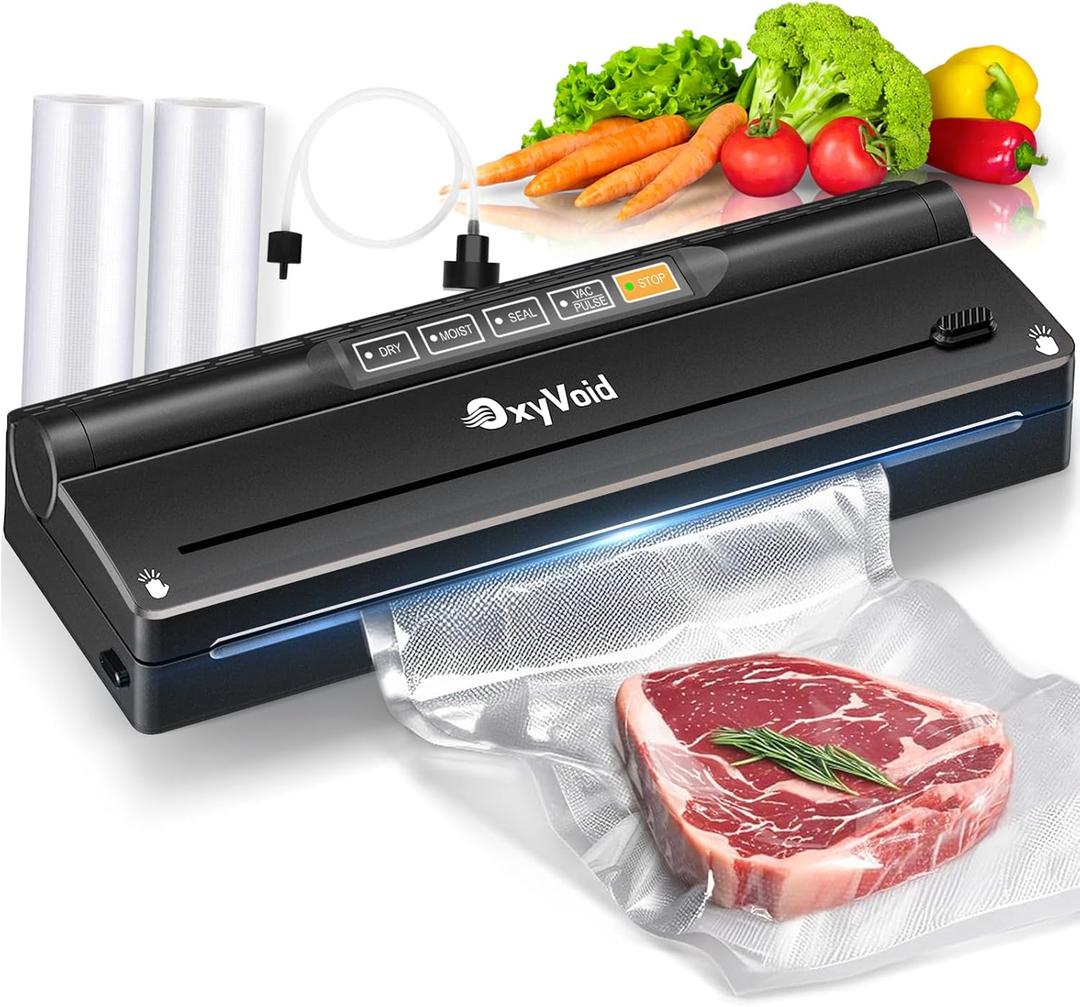 Precision Food Vacuum Sealer Machine, Powerful Automatic vacuum sealer for food Preservation Saver, Easy to Use, One-Touch Operation Food Vacuum Sealing Machine, Built-in Cutter & Hose, 2 Bags Rolls