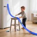 KETIEE Flex Tracks 16Ft for Kids: Flexible Race Car Ramp Track with 4 Small Racecars and 8 Suction Cups Compatible with Diecast 1/64th Cars, Rolls Up Portable Racetrack for Ages 3 & Up, Blue