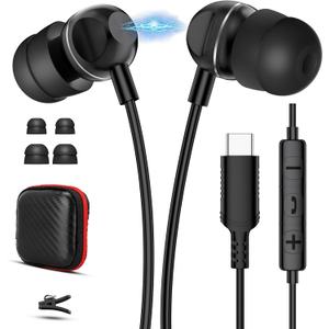 Sleep Earbuds, Wire USB C Headphones for Side Sleepers Dual-Layer Noise-Canceling Earplugs Lightweight Soft Type C EarPhones with Microphone for iPhone 17 16 Pro Max Galaxy S26 S25 S24 Pixel10