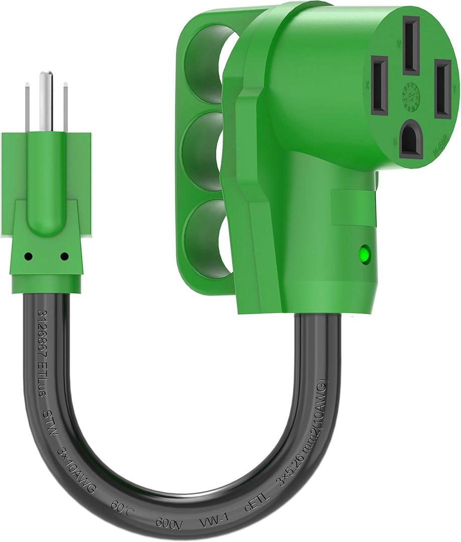 RVGUARD 50 Amp to 110 Volt RV Adapter Cord 12 Inch, NEMA 5-15P to NEMA 14-50R Electrical Power Adapter with LED Power Indicator, Green, ETL Listed