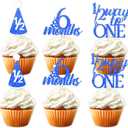 18pcs Blue Glitter 6 Months Dessert Cupcake Topper Cheer to 1/2 Way to One Theme Decor Supplies Baby Shower Boys Girls Happy Half Birthday Party Decorations