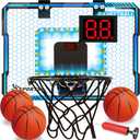 NEUBSAW Basketball Hoop Indoor with LED Lights, Basketball Toys Gifts for 5 6 7 8 9 10+ Year Old Boys Kids, Indoor Over The Door Mini Basketball Hoops with Electronic Scoreboard & 3 Balls (Blue)
