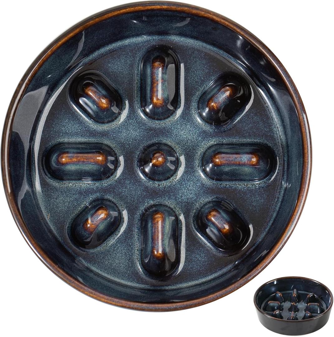 Ceramic 0.9 Cup Dog Bowl Slow Feeder, 6.1inch Slow Dog Food Bowl for Small Dog and Cat, Stop Bloat, Preventing Choking(Single Bowl, Starry Sky)