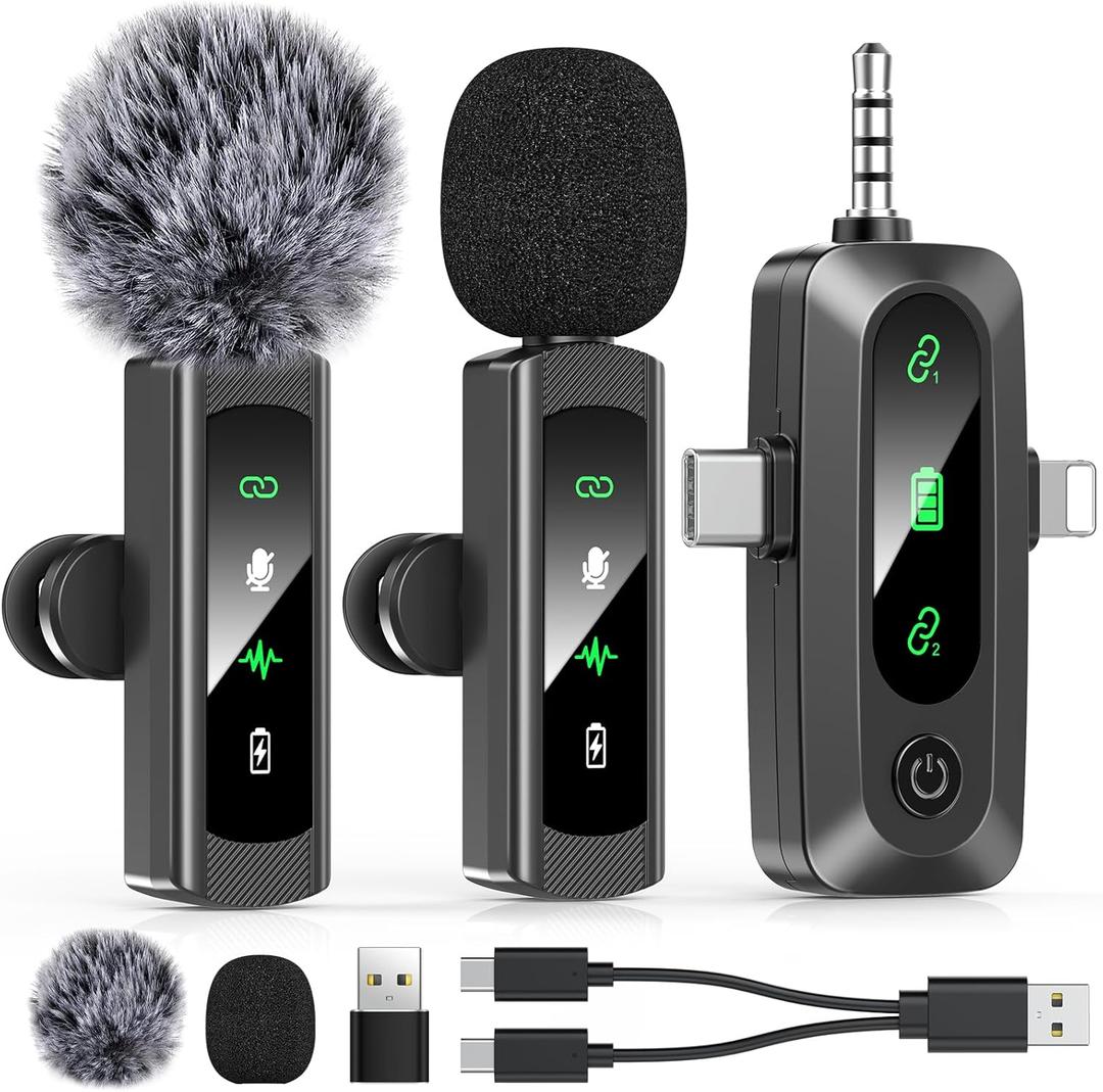 3 IN 1 Model J4 Mini Wireless Lavalier Microphone for iPhone 15 16, iOS and Android Devices - Noise Reduction Lapel Mic for Recording, Clip on Omni Lav Mic for Video Recording, Tiktok, Youtube, Vlog