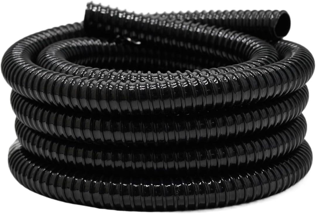 1.25 Inch Pond Tubing, 1-1/4 Dia ID Corrugated Water Pipe, 20 Feet Length Flexible PVC Hose Pipe with Pipe Fittings, Aquarium, Pond Waterfall, Garden Pond Pump Drainage Tube Black