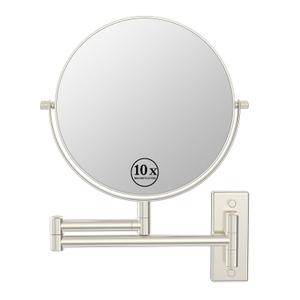 Wall Mounted Makeup Mirror, 1x/10x Double-Side Magnifying Mirror 8 Inch Vanity Mirror, 360 Extendable Arm Wall Mirror, Bathroom Mirror for Makeup or Shaving Nickel (Brush Nickel-no Lights)