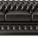 Valencia Parma 92" Leather Chesterfield Sofa | Full-Aniline 3 Seats Italian Leather Couch | Artisan Crafted Nailheads | Mid Century Classic Design - Leather Sofa, Black