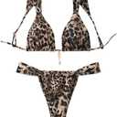 WDIRARA Women's 2 Piece Leopard Print Swimsuits Triangle High Waisted Bathing Suit Brazilian Bikini Sets Medium Animal Multicolor Leopard