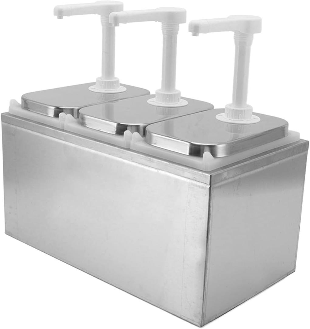 2/3L Sauce Dispenser Pump, Stainless Steel Condiment Pump Station Condiment Pump Dispenser, Ketchup Salad Jam Seasoning Sauce Single Head Dispenser, 1L Capacity Each Jar(1L Triple)
