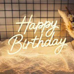 Happy Birthday Neon Sign for Wall Decor, LED Happy Birthday Light Up Sign with 10 Pcs Ballons, Dimmable Happy Birthday Lights Signs for All Birthday Party Decorations Backdrop, Warm White, 16.14 Inches X 11.02 Inches