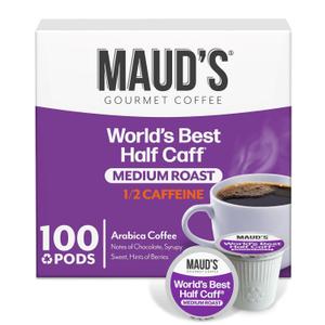 Maud's Half Caff Coffee Pods, 100 ct, Medium Roast Coffee in Recyclable Single Serve Pods 100% Arabica Coffee, Compatible with Keurig K Cups Maker, Best By: 13 DEC 2027