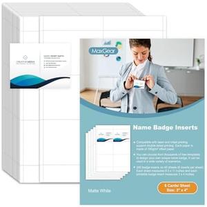 Pack of 2 MaxGear 240 Name Badge Inserts Badge Labels, 3" x 4" Printable Name Tags Insert, Personalized Insert Badges Refill, Custom Card Paper Compatible with Laser/Inkjet Printer, Office, White