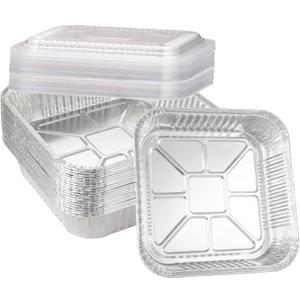 20-Pack Disposable Aluminum Foil Tins - Heavy Duty Square Cake & Baking Pans with Plastic Dome Lids
