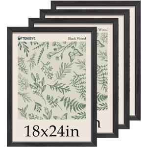18x24 Poster Frame, Black Wood, 4 Pack, Wall Mounting Display