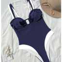 WDIRARA Women's Contrast Trim One Piece Swimsuit Spaghetti Strap High Cut Swimwear Deep Blue X-Large (Blue, XL)