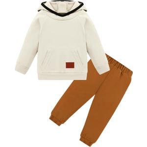 Toddler Boy Clothes Soft Solid Hoodie+Pants 1-6T kids Sweat suit Baby Boys Outfits 2Pcs Sets (5-6 Years, Light Apricot+brown)