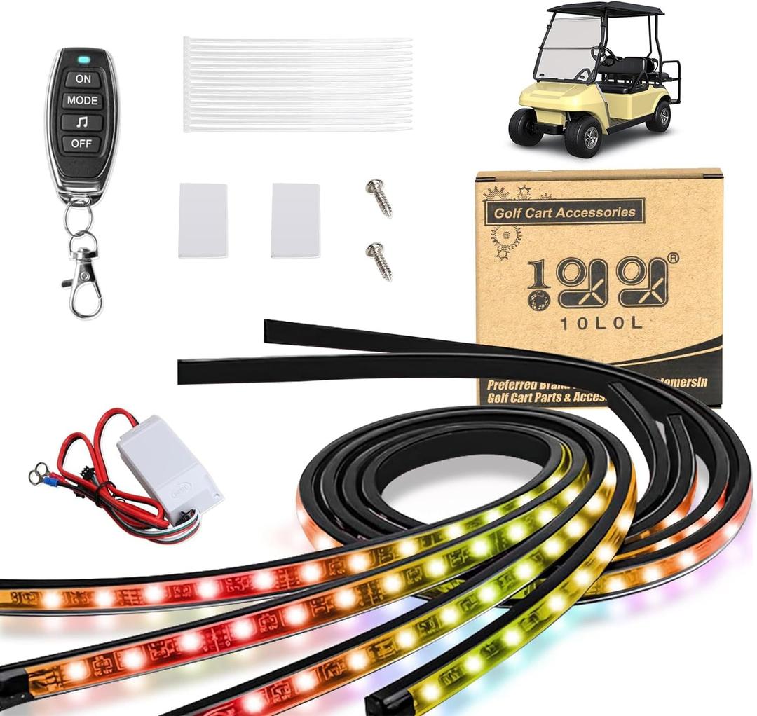 10L0L Golf Cart Underglow LED Light Strip Kit, 22 Modes Glow Neon Underbody Lighting with Wireless Remote Control, Sound Active, Water Resistant Flexible Tubes 4 Pack