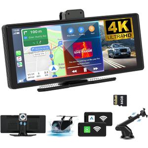 Wireless CarPlay Screen for Car 10.26" 4K Dash Cam and 1080P Backup Camera - Carplay & Android Auto Car Stereo with GPS Navigation/Voice Control/Siri/Mirror Link/Bluetooth/FM Satellite Radio Receiver