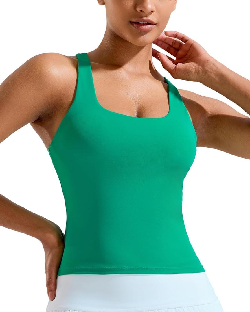 RUNNING GIRL Tank Tops with Built in Bras, Racerback Activewear Yoga Workout Tops for Women (Large, Green)