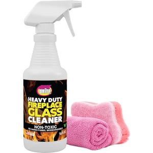 Quick N Brite Fireplace Glass Cleaner Kit with Cloth and Sponge, Removes Soot, Smoke, Creosote, and more, 16 oz, 1-Pack