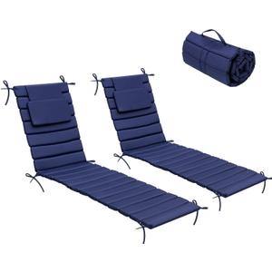 Crestlive Products Chaise Lounge Cushion Outdoor Set of 2, Waterproof Foldable Pool Lounge Chair Cushions with Straps, Lounger Cushions for Outdoor Furniture, Patio, Lawn, 71''Lx21''W (Navy)