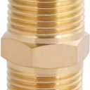 U.S. Solid Brass Pipe Fitting, Hex Nipple, 3/8" x 3/8" NPT Male Pipe Adapter