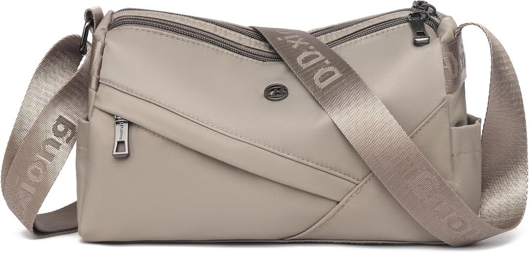 Eslcorri Lightweight Nylon Crossbody Bag for Women, 3 Pocket Casual Shoulder Purse with Adjustable Strap for Travel Daily Use | Well-organized, Neutral, Compact yet spacious, Secure-zippered, Go-to everyday