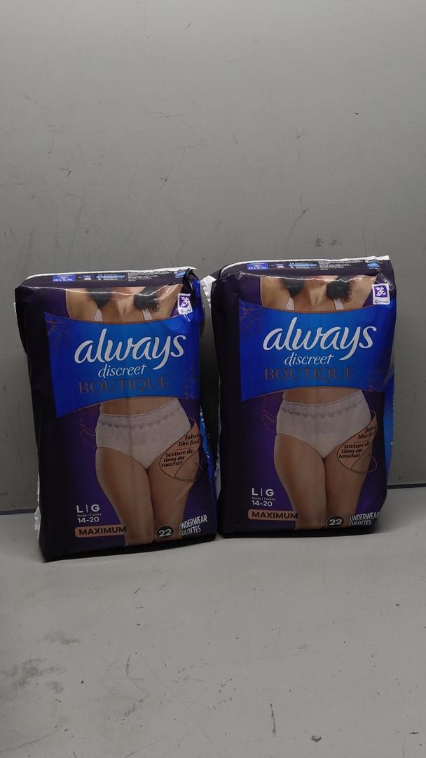 Always Discreet Boutique Incontinence and Postpartum Underwear for Women, Maximum Protection, L, Black, 18 Count (Packaging May Vary) (Pack of 2)