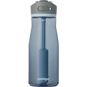 Contigo Wells Plastic Filter Water Bottle with Leak-Proof Straw Lid, Reusable 32oz Water Bottle with Carbon Fiber Filter for Travel, Everyday Use and Gifting, Dark Ice
