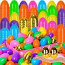 300 PCS Easter EggsPlastic 2.4" Bright Colorful Eggs with Golden Eggs, Easter Egg Fillers for Easter Egg Hunt Candy Filling Party Decorations and Kids Gifts