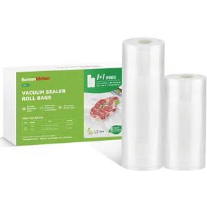 Bonsenkitchen Vacuum Sealer Bags Rolls, 11in x 50ft & 8in x 50ft Durable Food Sealer Bags, Commercial Grade, Heavy Duty, BPA Free, Seal a Meal, Great for Food Storage & Sous Vide Cooking, VB25