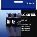 LC401XL Black Ink Cartridges Compatible for Brother LC401 LC401XL High Yield Work with Brother MFC-J1012DW MFC-J1170DW MFC-J1010DW Printer (2 Black)